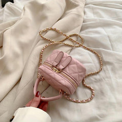 Mini Quilted Chain Crossbody Bag Top Handle Purse Bucket Bag 5x3x5 Inch