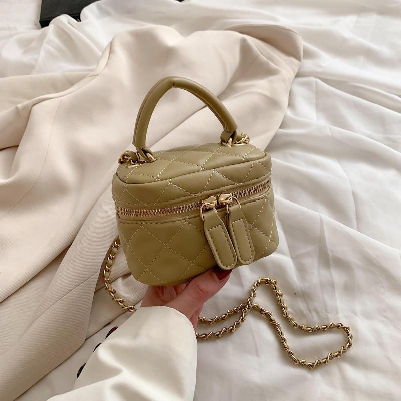 Mini Quilted Chain Crossbody Bag Top Handle Purse Bucket Bag 5x3x5 Inch