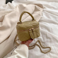 Mini Quilted Chain Crossbody Bag Top Handle Purse Bucket Bag 5x3x5 Inch