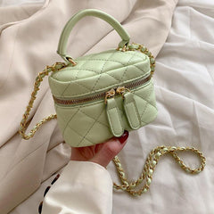 Mini Quilted Chain Crossbody Bag Top Handle Purse Bucket Bag 5x3x5 Inch