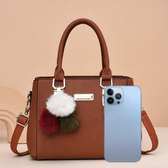 Women's Tote Shoulder Bag Solid Satchel Bag Pom Pom Decor
