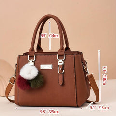 Women's Tote Shoulder Bag Solid Satchel Bag Pom Pom Decor