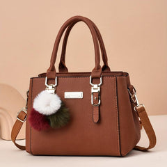 Women's Tote Shoulder Bag Solid Satchel Bag Pom Pom Decor