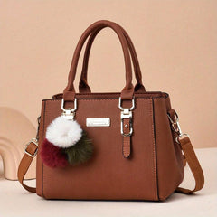Women's Tote Shoulder Bag Solid Satchel Bag Pom Pom Decor