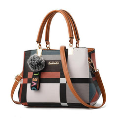 Colorblock Shoulder Bag with Pom Pom Decor