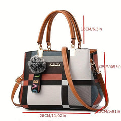 Colorblock Shoulder Bag with Pom Pom Decor