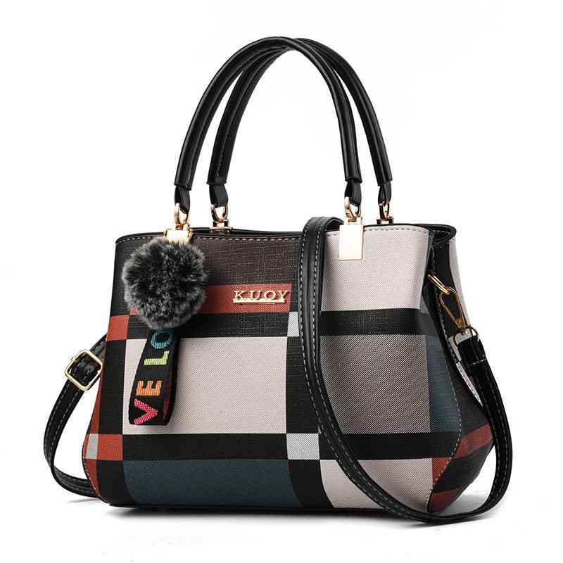 Colorblock Shoulder Bag with Pom Pom Decor