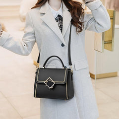 Two Tone Square Handbag Braided Detail Flap Purse Crossbody Bag