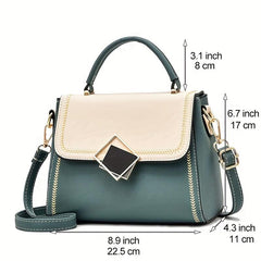 Two Tone Square Handbag Braided Detail Flap Purse Crossbody Bag