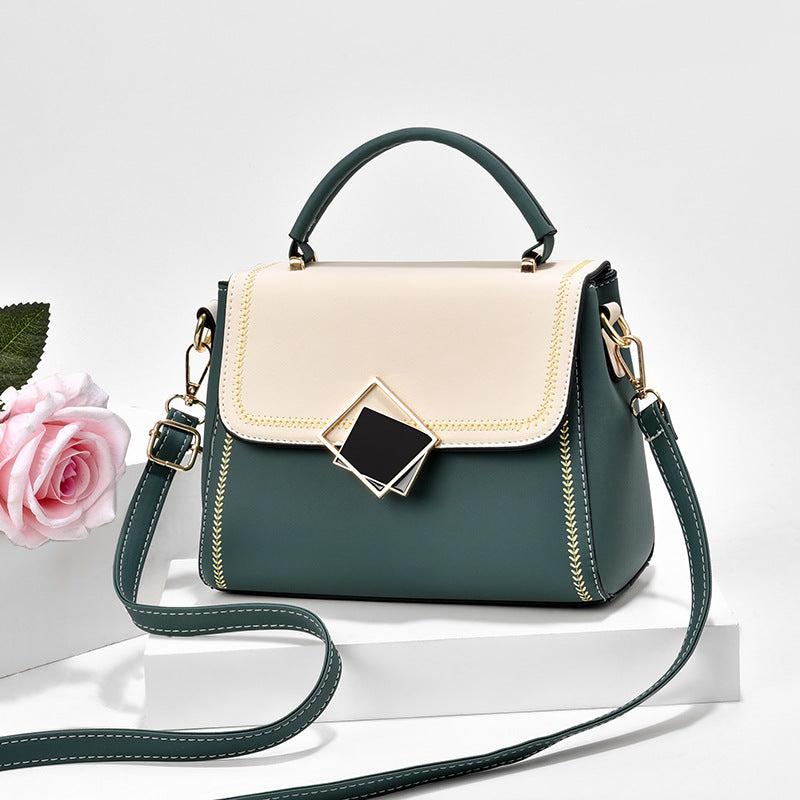 Two Tone Square Handbag Braided Detail Flap Purse Crossbody Bag
