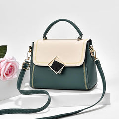 Two Tone Square Handbag Braided Detail Flap Purse Crossbody Bag