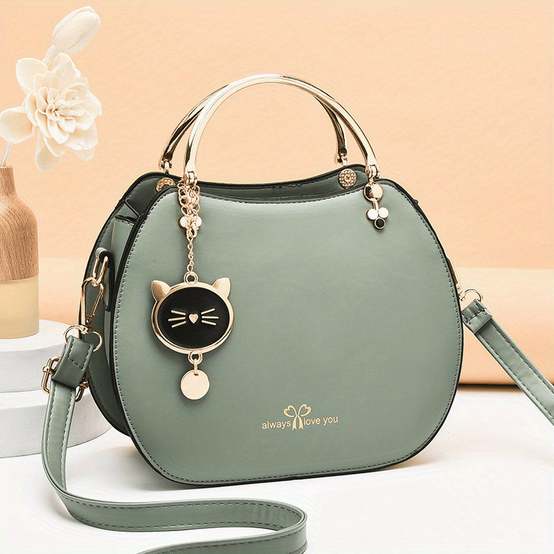 Round Handbag Cat Decor Crossbody Bag Top Ring Every Purse