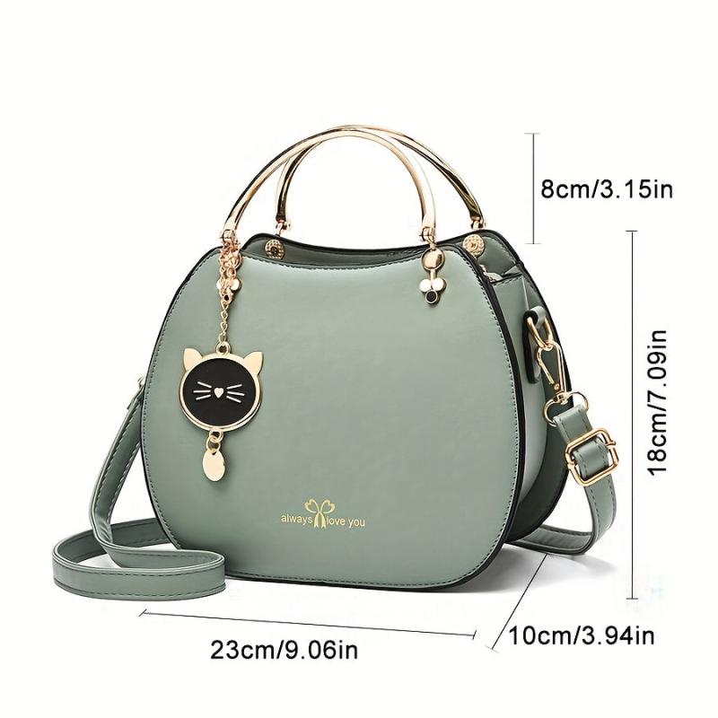 Round Handbag Cat Decor Crossbody Bag Top Ring Every Purse