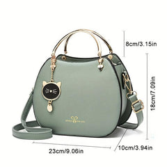 Round Handbag Cat Decor Crossbody Bag Top Ring Every Purse