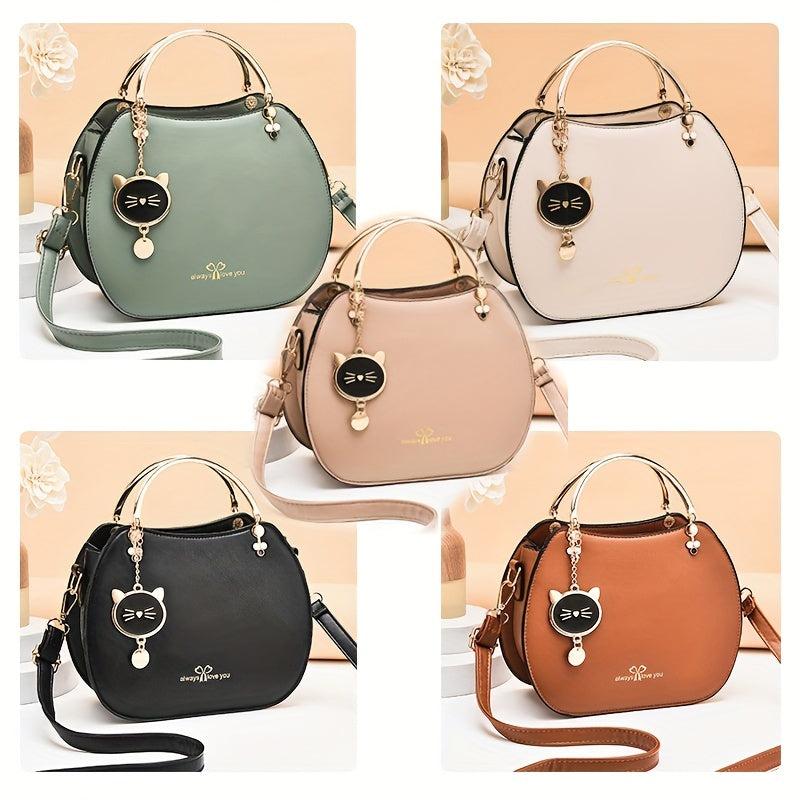 Round Handbag Cat Decor Crossbody Bag Top Ring Every Purse