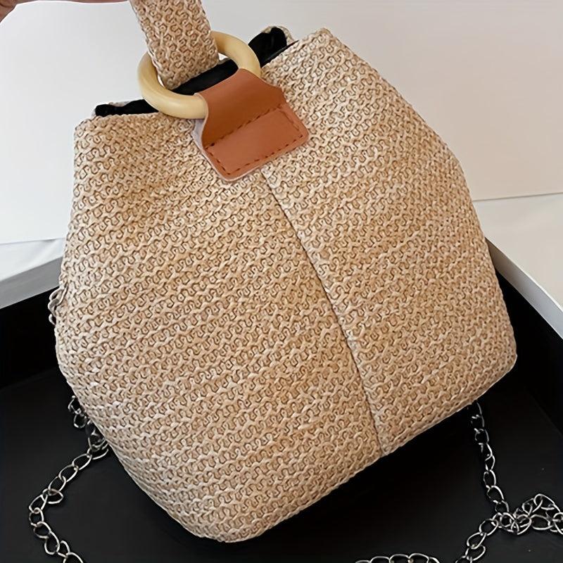 Straw Woven Summer Bucket Bag Rattan Beach Tote Bag Women's Casual Shoulder Purs