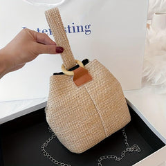 Straw Woven Summer Bucket Bag Rattan Beach Tote Bag Women's Casual Shoulder Purs