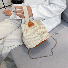 Straw Woven Summer Bucket Bag Rattan Beach Tote Bag Women's Casual Shoulder Purs