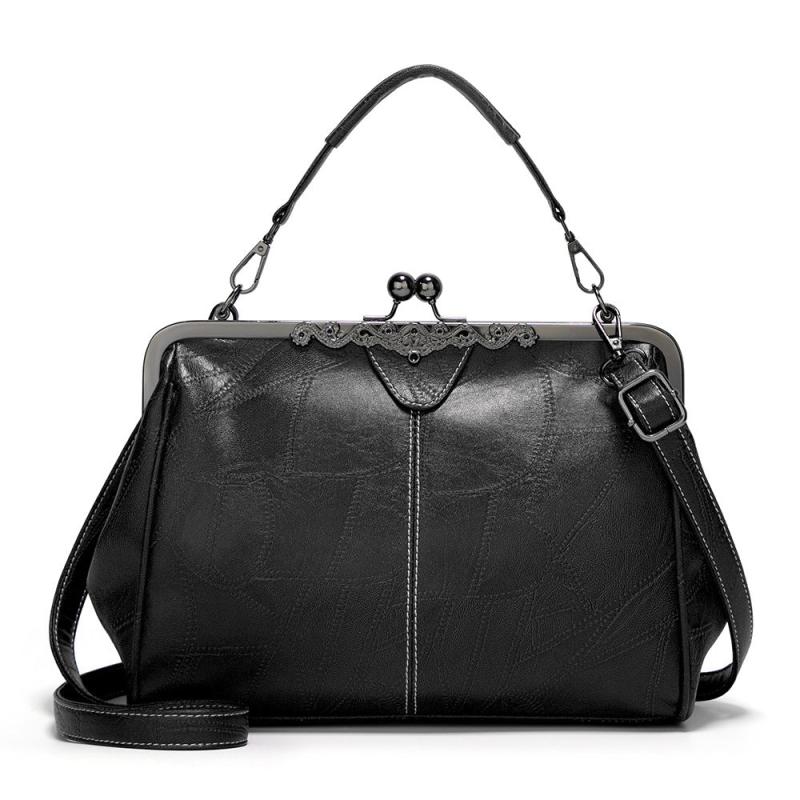 Retro Mini Handbag Women's Faux Leather Top Handle Purse with Kiss Lock