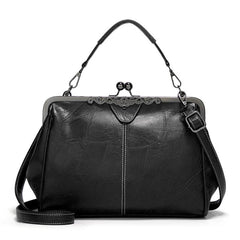 Retro Mini Handbag Women's Faux Leather Top Handle Purse with Kiss Lock
