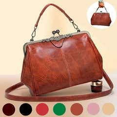 Retro Mini Handbag Women's Faux Leather Top Handle Purse with Kiss Lock