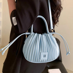 Minimalist Ruched Crossbody Bag Solid Satchel Drawstring Handbag