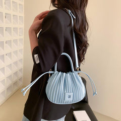Minimalist Ruched Crossbody Bag Solid Satchel Drawstring Handbag