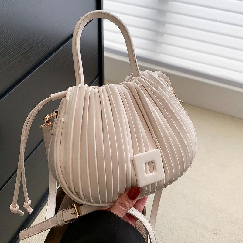 Minimalist Ruched Crossbody Bag Solid Satchel Drawstring Handbag