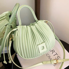 Minimalist Ruched Crossbody Bag Solid Satchel Drawstring Handbag