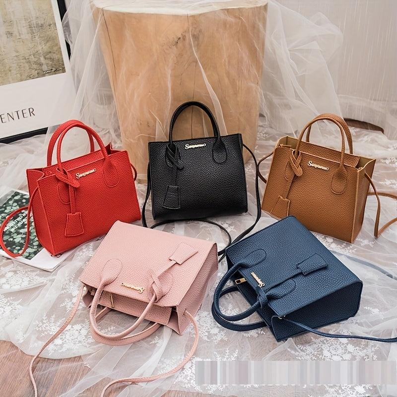 Litchi Pattern Handbags Crossbody Bag Top Handle Square Purse