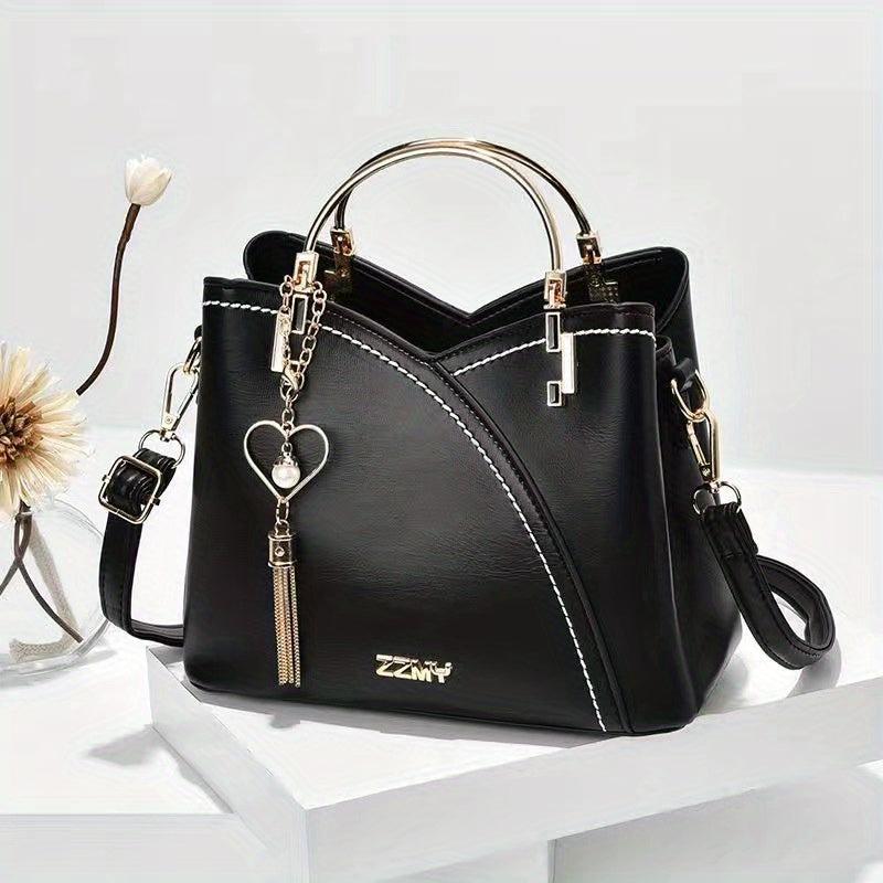 Stylish Crossbody Bag with Tassel Decor and Top Ring for Women