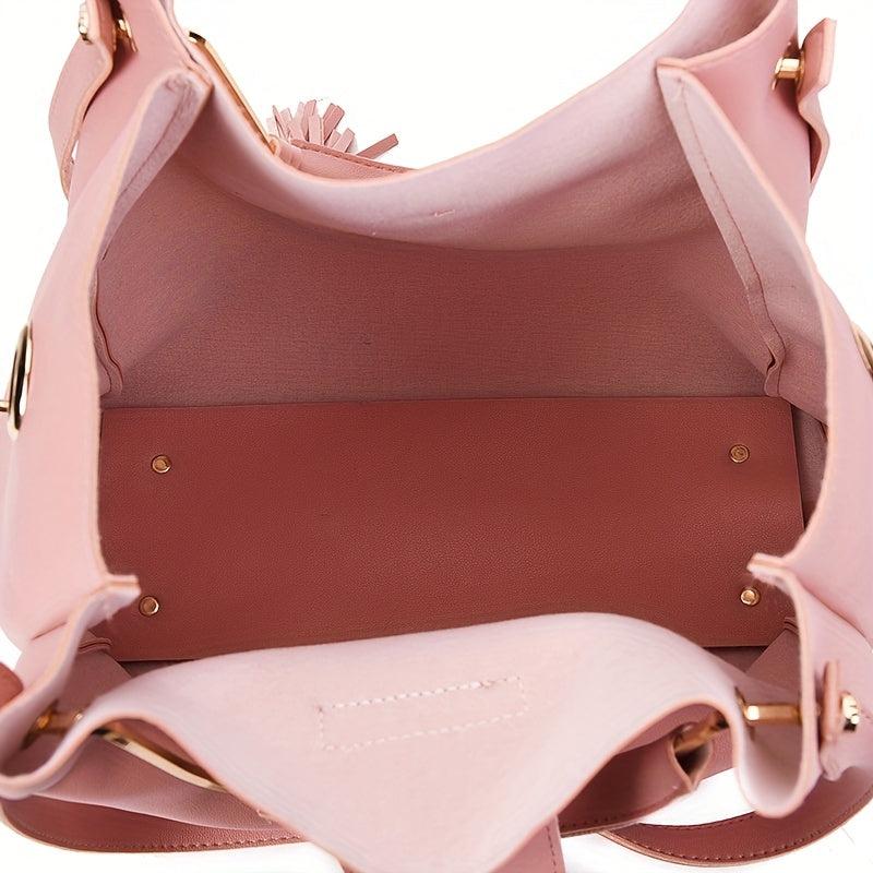 3 Pcs Solid Bag Sets Tote Bag With Crossbody Bag & Shoulder Bag