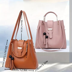 3 Pcs Solid Bag Sets Tote Bag With Crossbody Bag & Shoulder Bag