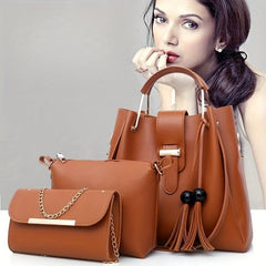 3 Pcs Solid Bag Sets Tote Bag With Crossbody Bag & Shoulder Bag