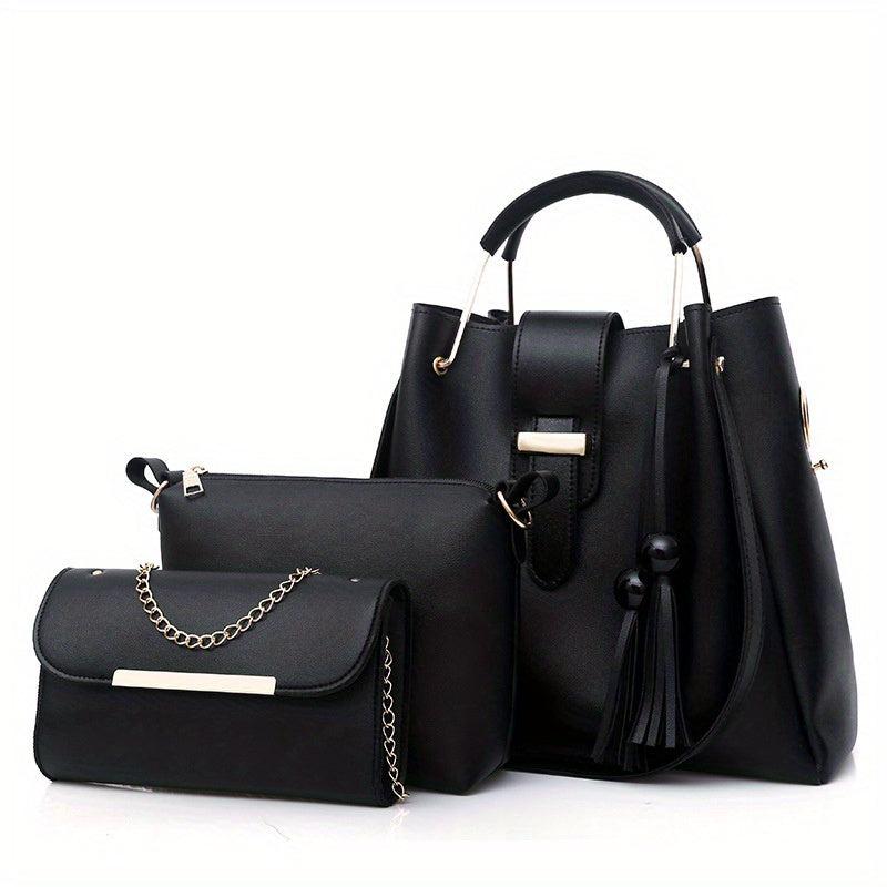 3 Pcs Solid Bag Sets Tote Bag With Crossbody Bag & Shoulder Bag