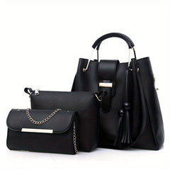 3 Pcs Solid Bag Sets Tote Bag With Crossbody Bag & Shoulder Bag