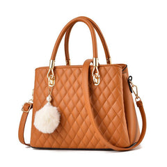 Argyle Quilted Crossbody Bag Pompom Decor Purse For Women