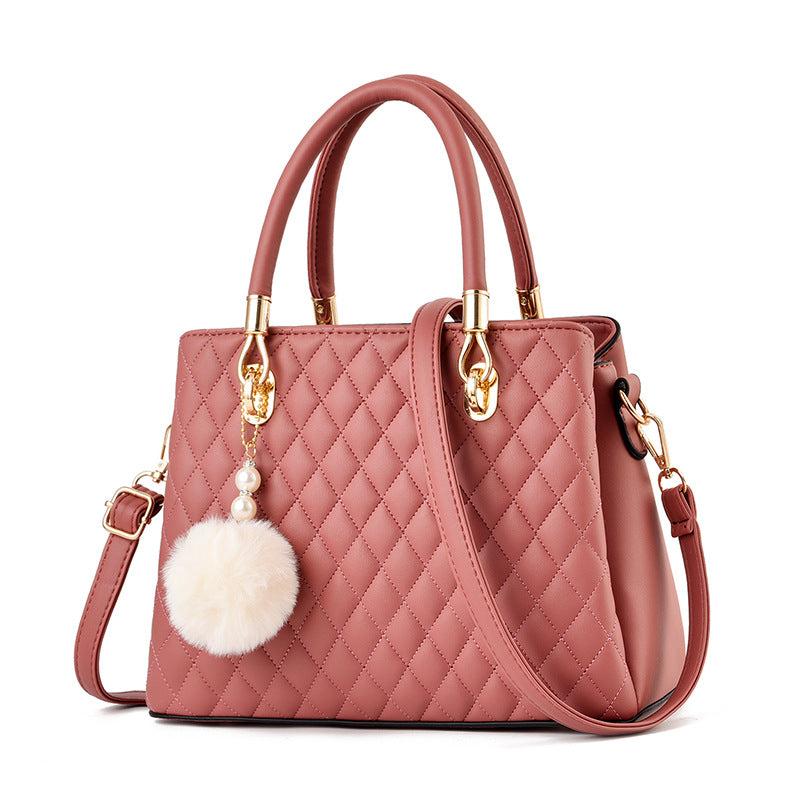 Argyle Quilted Crossbody Bag Pompom Decor Purse For Women