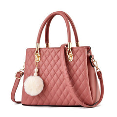 Argyle Quilted Crossbody Bag Pompom Decor Purse For Women