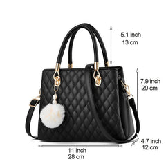 Argyle Quilted Crossbody Bag Pompom Decor Purse For Women