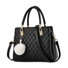 Argyle Quilted Crossbody Bag Pompom Decor Purse For Women