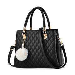 Argyle Quilted Crossbody Bag Pompom Decor Purse For Women