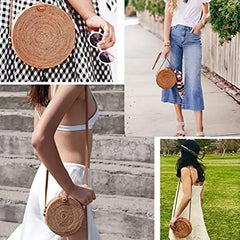 Small Round Straw Bag Casual Crossbody Bag Straw Shoulder Bag