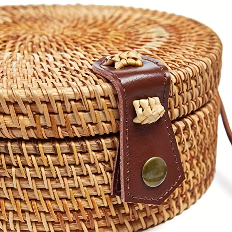 Small Round Straw Bag Casual Crossbody Bag Straw Shoulder Bag