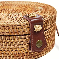 Small Round Straw Bag Casual Crossbody Bag Straw Shoulder Bag