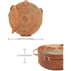 Small Round Straw Bag Casual Crossbody Bag Straw Shoulder Bag