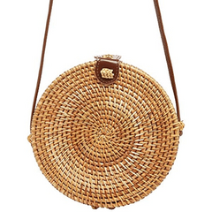 Small Round Straw Bag Casual Crossbody Bag Straw Shoulder Bag
