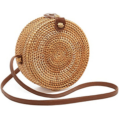 Small Round Straw Bag Casual Crossbody Bag Straw Shoulder Bag
