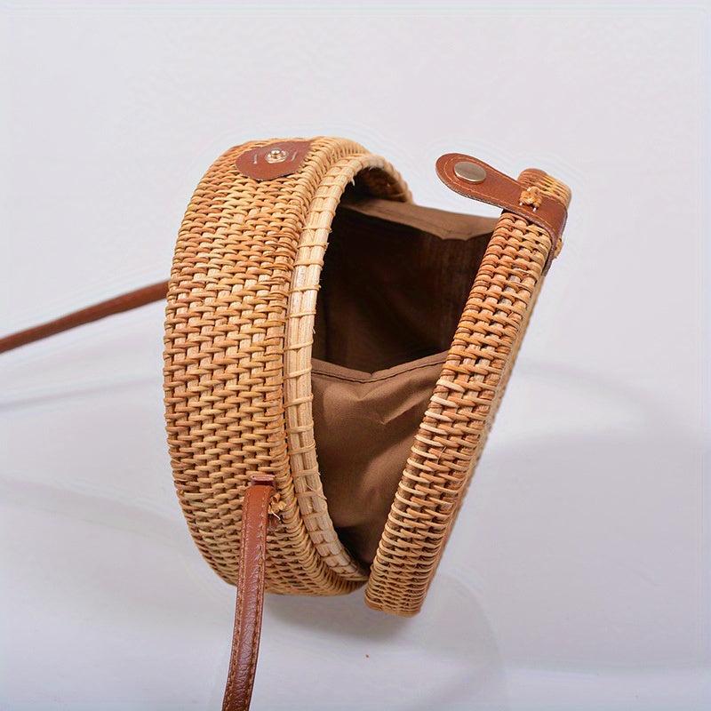 Small Round Straw Bag Casual Crossbody Bag Straw Shoulder Bag