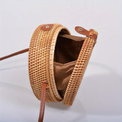 Small Round Straw Bag Casual Crossbody Bag Straw Shoulder Bag